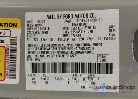 2024 Ford Bronco Sport Heritage from USA, damaged, VIN 3FMCR9G61RRE51657